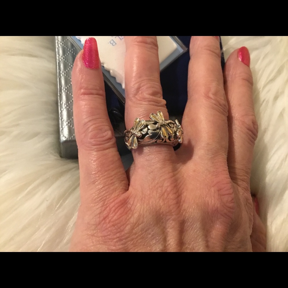 RARE VINTAGE New Artison By Samual b Bold 925 & 18k Y/ Gold Dragonfly Band Ring